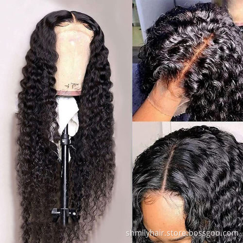 Shmily Wholesale price 4x4 Lace Closure Wig Vendors 100% Aligned Cuticle Wig Regular Wave Human Hair Wigs Hot On Selling